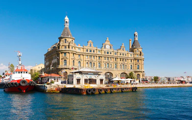 Haydarpaşa Train Station on Istanbul's Asian side with ferry docked nearby.