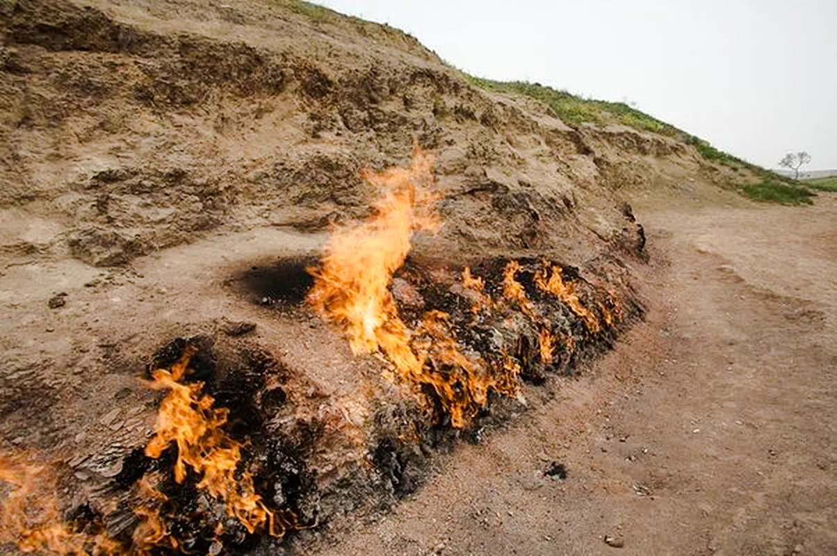 Burning hillside at Yanar Dag, part of the Full Day Gobustan & Absheron Tour, Baku.