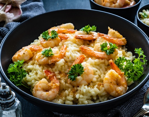 Arroz Arborio com camarões - gastronomia roma