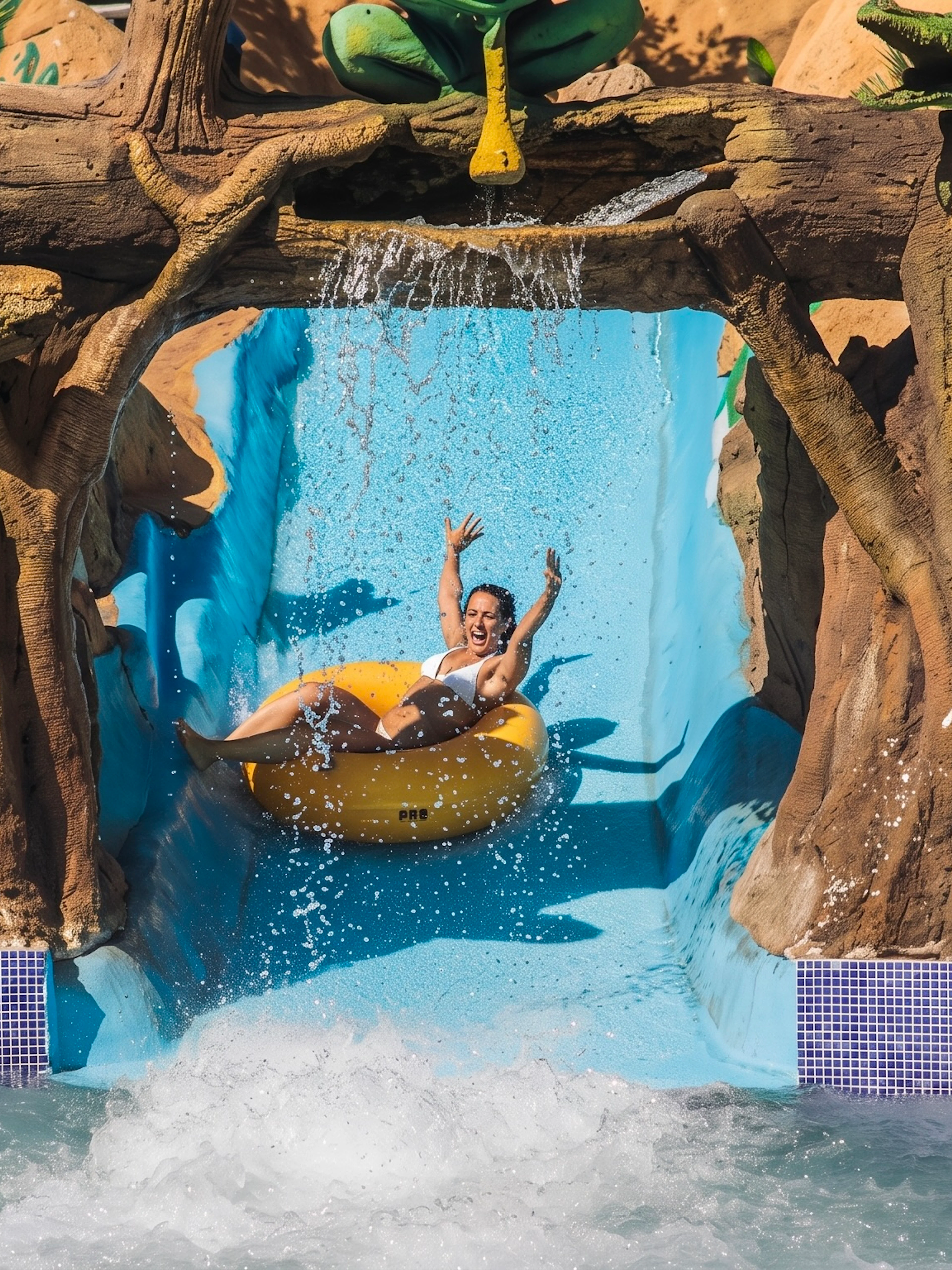 Person enjoying the rapido slide at Aqualandia Benidorm, Spain.