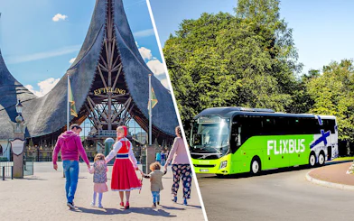 Efteling entrance with family and FlixBus for Amsterdam transport.