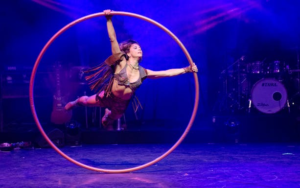 Performer in a hoop act at Woodstock Variety Show.
