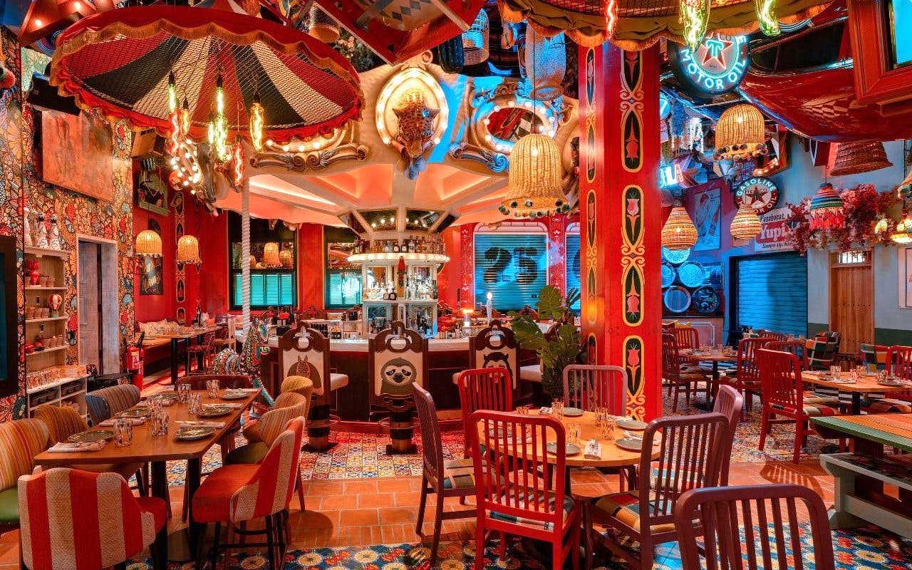 Colorful Mexican-themed restaurant interior for En Fuego Fiesta Mexicana Saturday Brunch, Dubai.