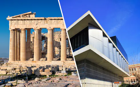 Acropolis and Parthenon with Acropolis Museum in Athens, Greece.