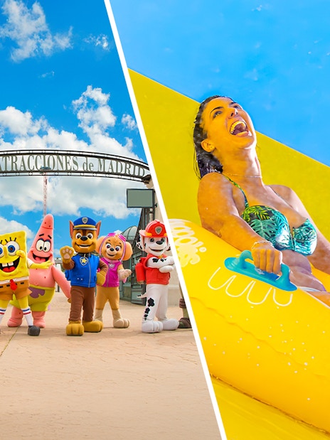 Woman enjoying a water slide at Aquopolis Villanueva, Madrid.