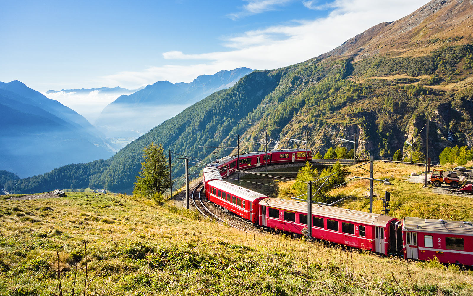 aerial view of the train passing
