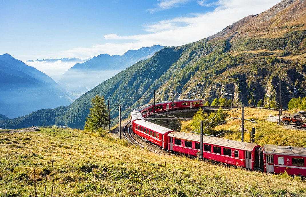 aerial view of the train passing