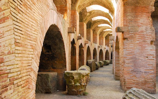 Flavian Amphitheater arches and columns in Pozzuoli, Italy.