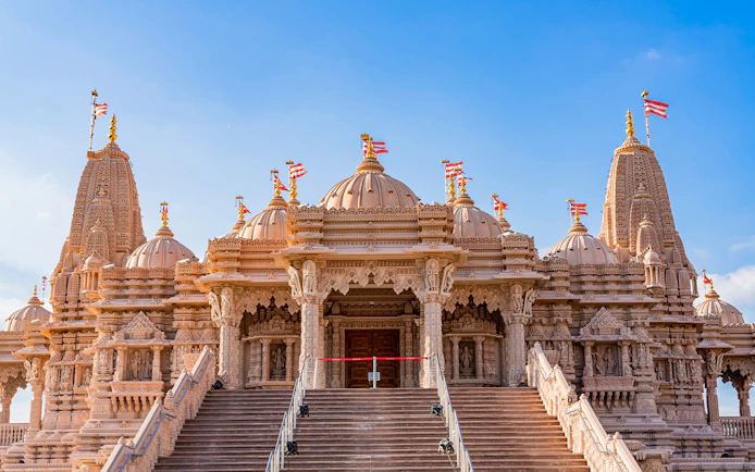 BAPS Hindu Temple with intricate carvings and domes, part of Dubai tour.