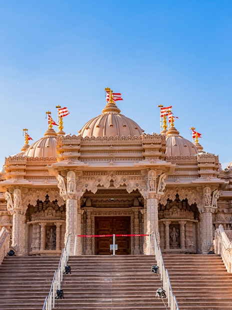 BAPS Hindu Temple with intricate carvings and domes, part of Dubai tour.