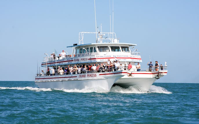 Tourists enjoying The Sea Screamer boat ride on Clearwater Beach.