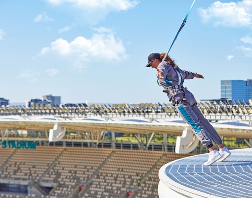 Person at Halo walk at Optus Stadium roof in Perth, Australia.