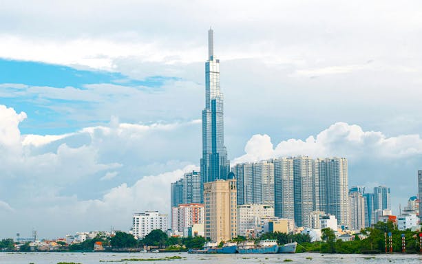 Landmark 81 skyscraper in Ho Chi Minh City skyline.