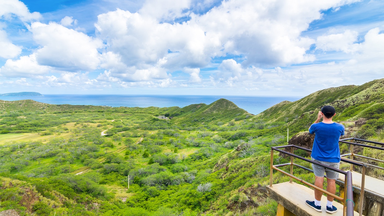 Panoramic view from diamond head monument state viewpoint, Oahu, Hawaii