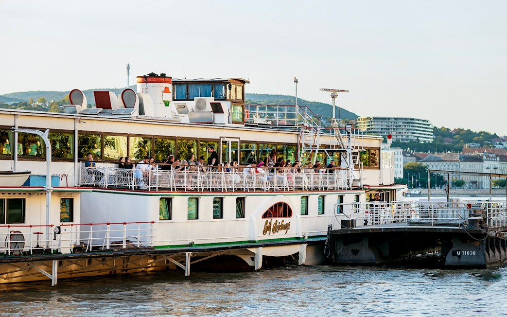 Boarding for New Year’s Eve cruise on the Danube River in Budapest.