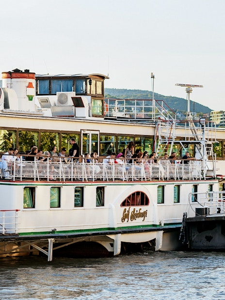 Boarding for New Year’s Eve cruise on the Danube River in Budapest.