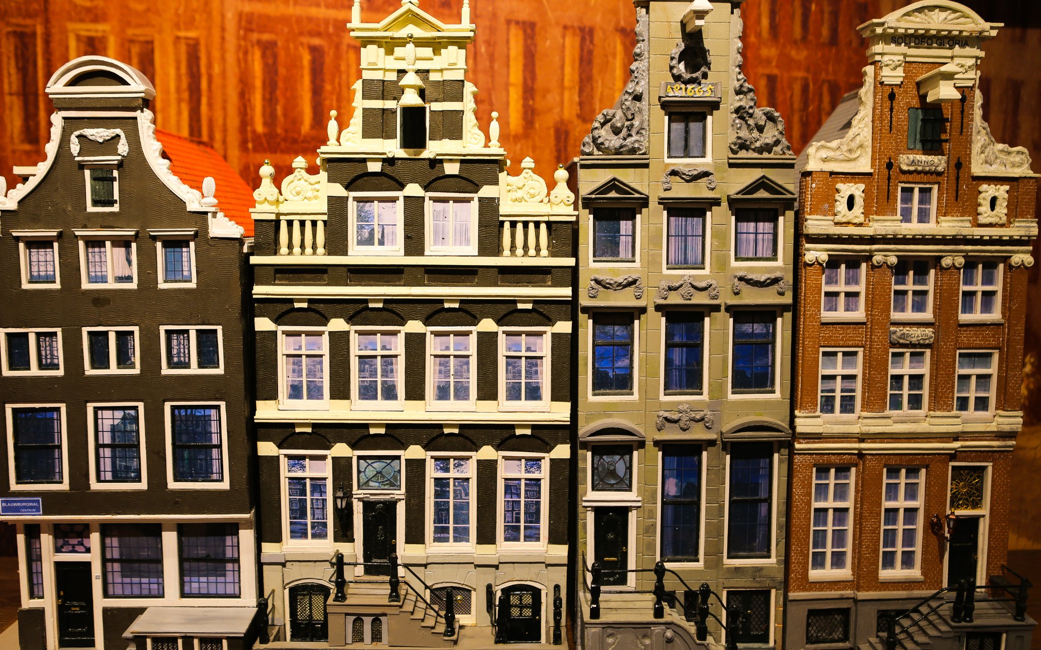 Miniature Amsterdam canal houses display at Miniature Museum.