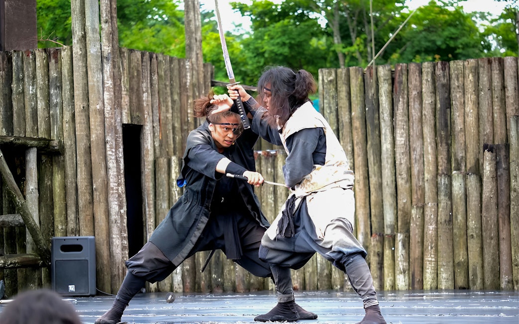 Samurai reenactment at Noboribetsu Date Jidaimura, Japan.