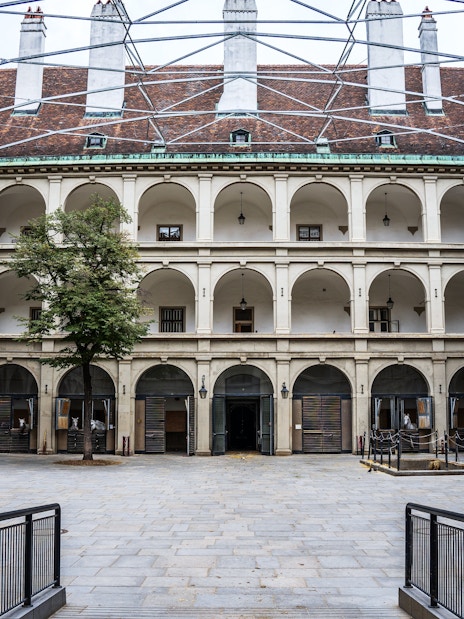 Stallburg Imperial Stables courtyard with arched galleries in Vienna.