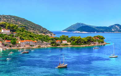 Elaphiti Islands view with boats on a tour from Dubrovnik.