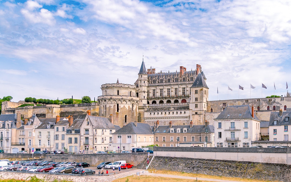 Amboise Castle with surrounding buildings in Blois, France.