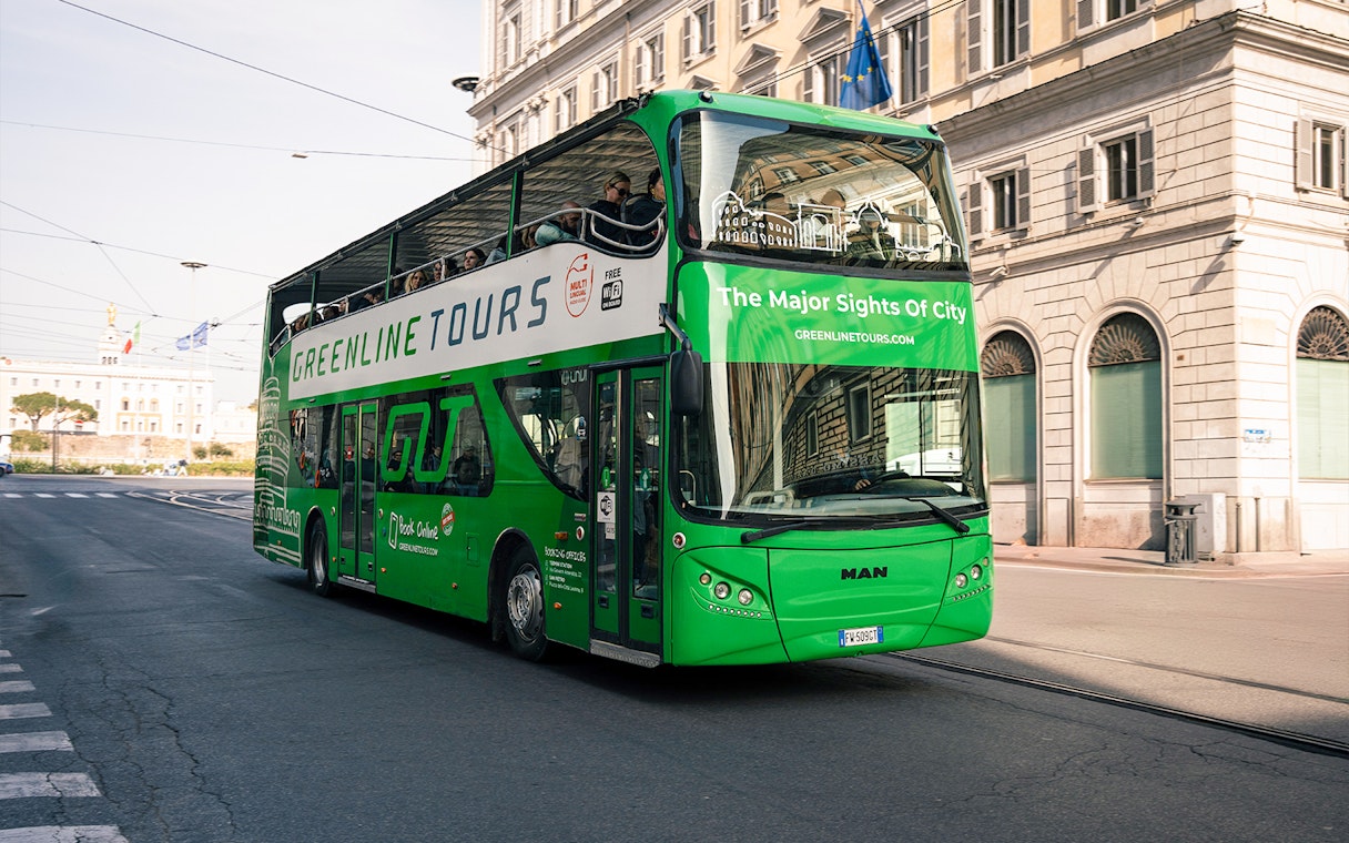 Green Line hop-on hop-off bus in Rome city center.