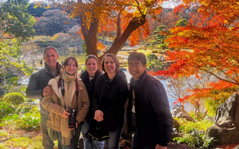 Group enjoying autumn foliage at East Gardens, Chiyoda, Tokyo.