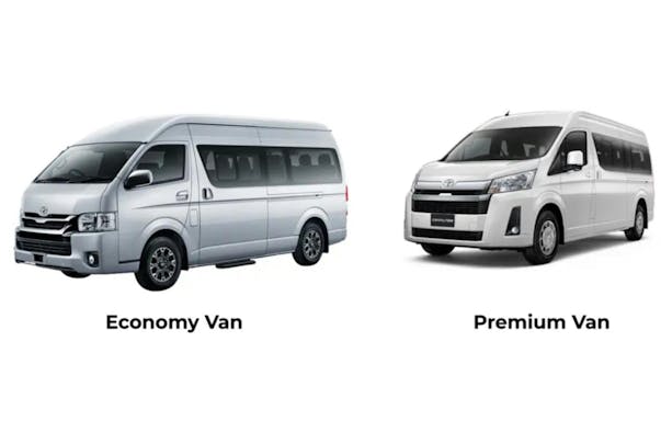 Economy and premium van options for private airport transfer in Bangkok.