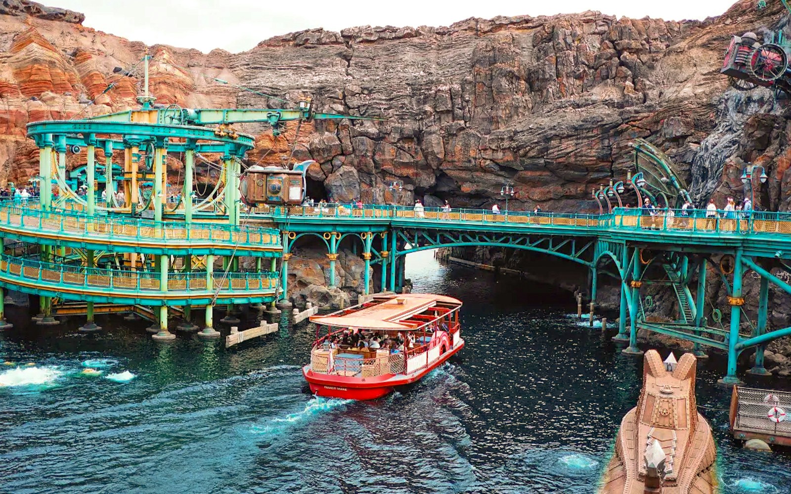 Boat ride at Mysterious Island in Tokyo Disneyland with rocky backdrop.