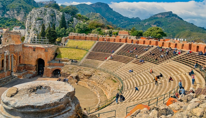 panoramic view of taormina ancient theatre