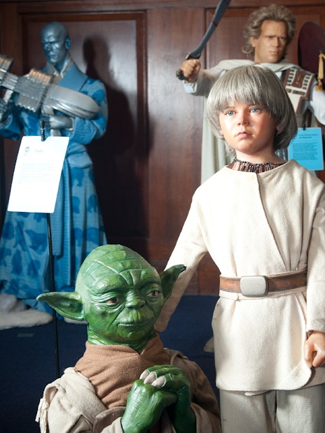 Wax figures of iconic movie characters at a Dublin museum exhibit.