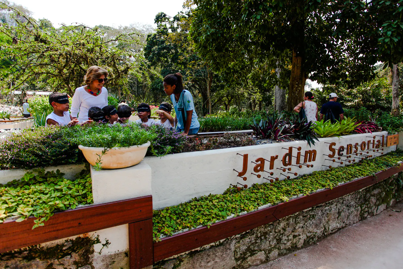 Children exploring sensory garden at Botanical Garden, Rio de Janeiro.