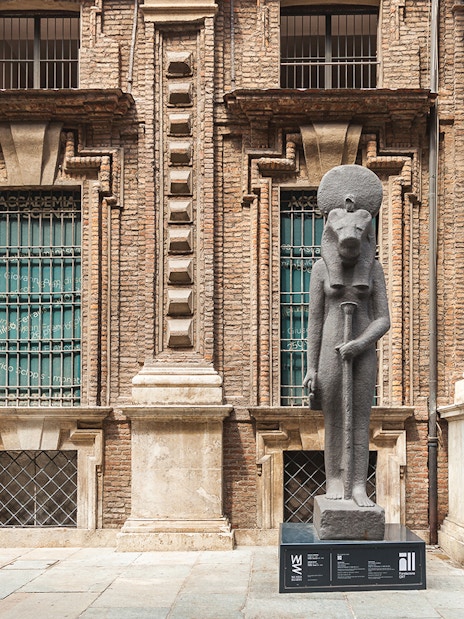 Statue outside Museo Egizio in Turin, Italy, part of Torino + Piemonte Card tour.