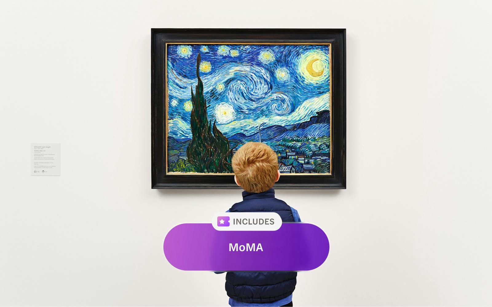 Child viewing Van Gogh's "Starry Night" at MoMA museum.