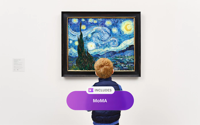 Child viewing Van Gogh's "Starry Night" at MoMA museum.
