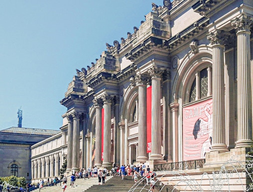 Visitors at the entrance of The Metropolitan Museum of Art, New York City.