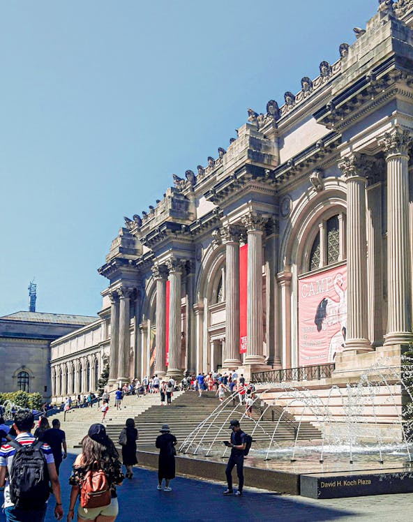 Visitors at the entrance of The Metropolitan Museum of Art, New York City.