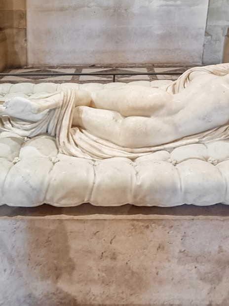 Sleeping Hermaphroditus sculpture on display at Louvre Museum, Paris.