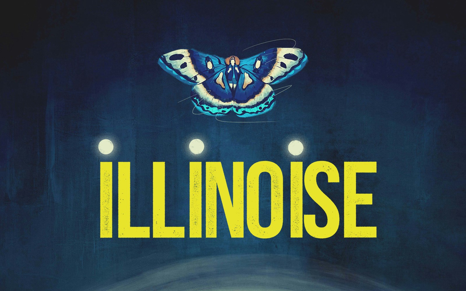 Colorful moth above the word 'Illinoise' in bold yellow letters