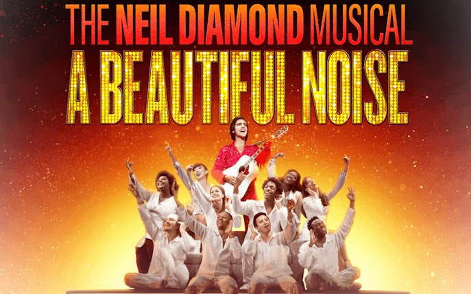 Neil Diamond Musical cast performing on stage with vibrant backdrop.
