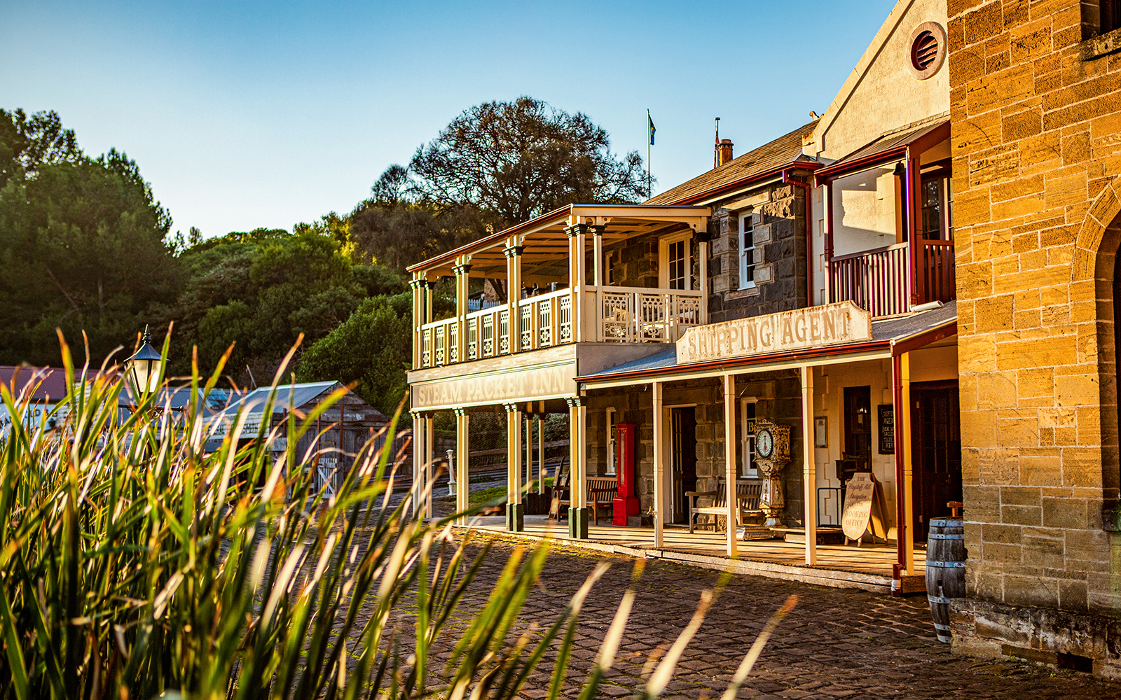 Flagstaff Hill Maritime Village historic buildings and lighthouse in Warrnambool, Australia.
