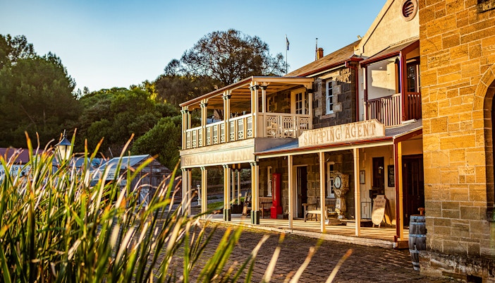 Flagstaff Hill Maritime Village historic buildings and lighthouse in Warrnambool, Australia.