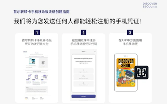 Guide to registering Discover Seoul Pass on mobile with app instructions and QR code.