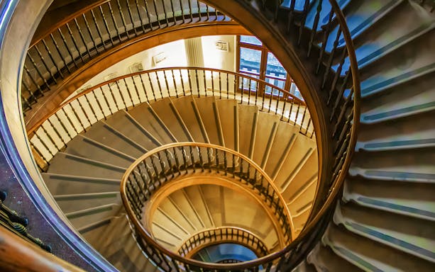 Spiral staircase inside Nowa Huta Steelworks Administration Building, Kraków.