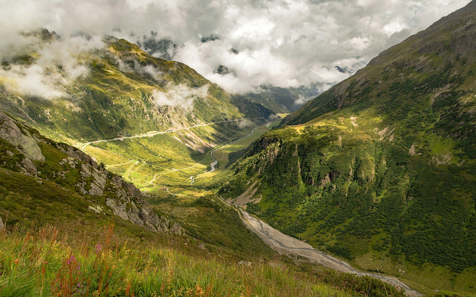 Furka Base Tunnel covered with a thick fog