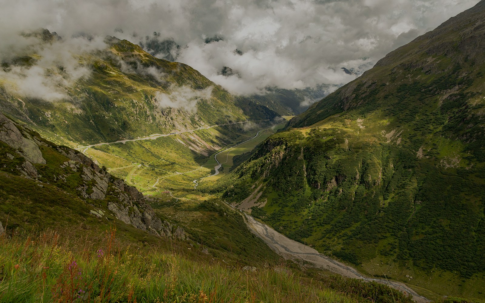 Furka Base Tunnel covered with a thick fog