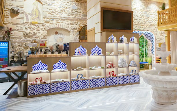 Catmamescit Hamam interior with traditional decor and towels in Beyoglu.