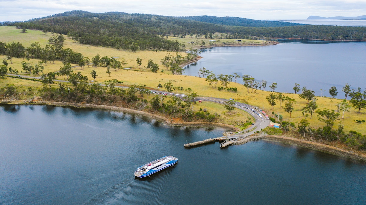 Bruny Island coastline with lighthouse, part of Hobart full-day guided tour.
