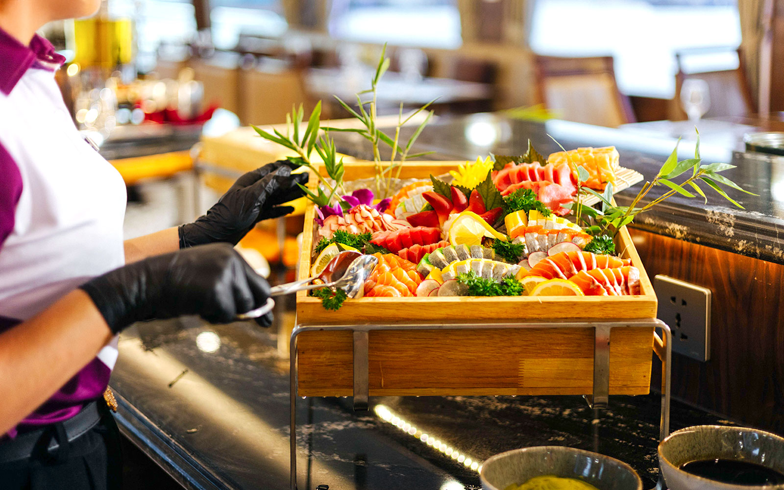 Sushi platter being prepared on Ha Long Bay 5-Star Cruise.