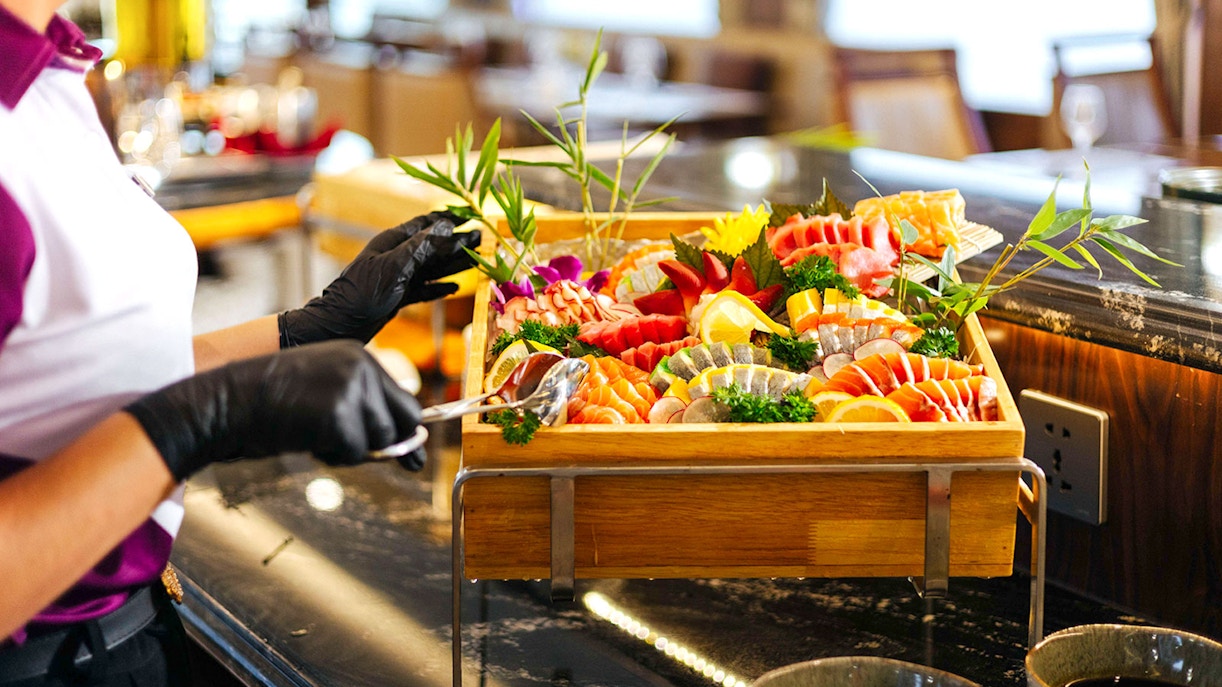 Sushi platter being prepared on Ha Long Bay 5-Star Cruise.